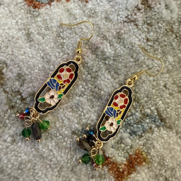 Floral Enamel Drop Earrings - Picture 2 of 5